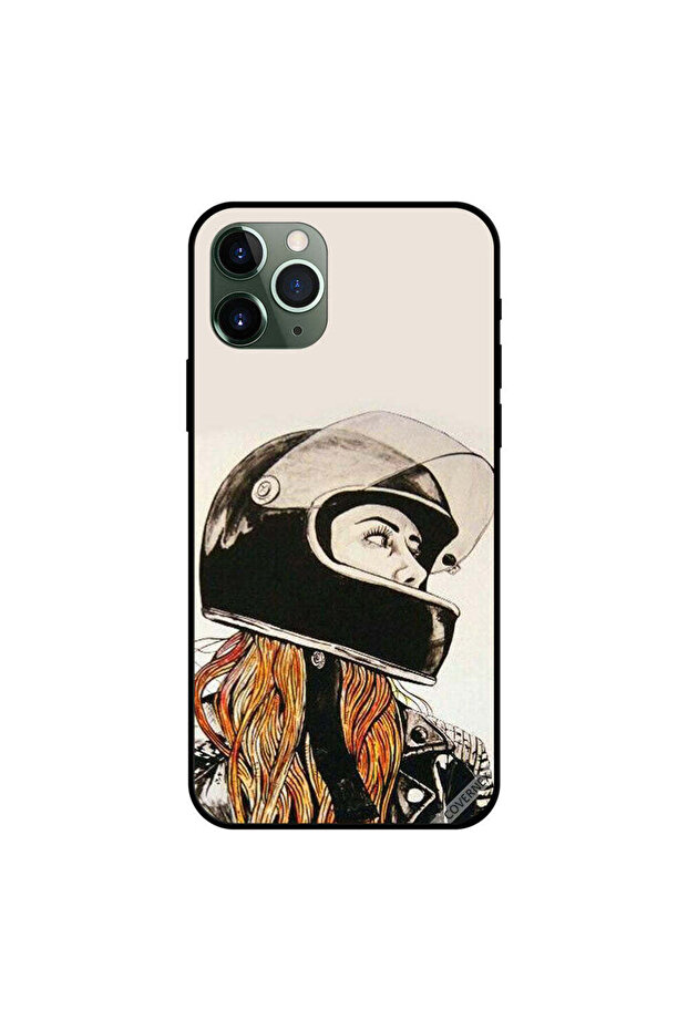 غطاء حماية لهاتف iPhone 11 Pro Max بتصميم فتاة راكبة الدراجات النارية