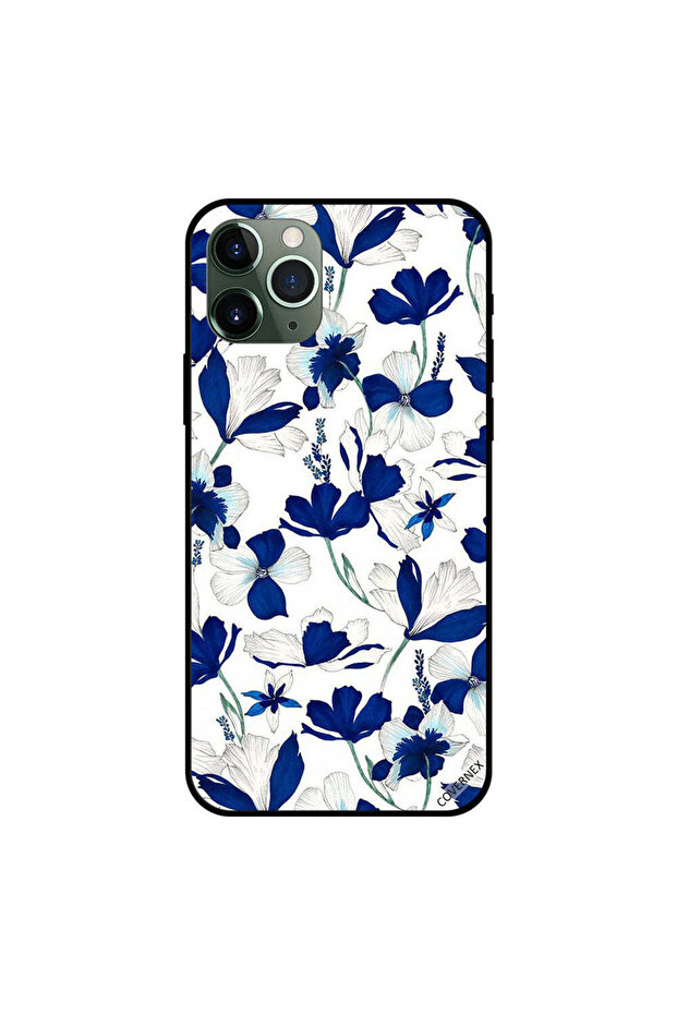 غطاء حماية لجهاز iPhone 11 Pro Max بنقشة زهور زرقاء وبيضاء