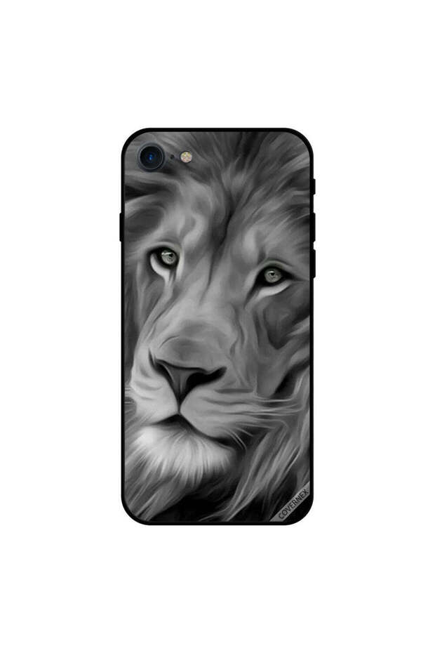 غطاء حماية لجهاز iPhone 7 بتصميم أسد أسود وأبيض