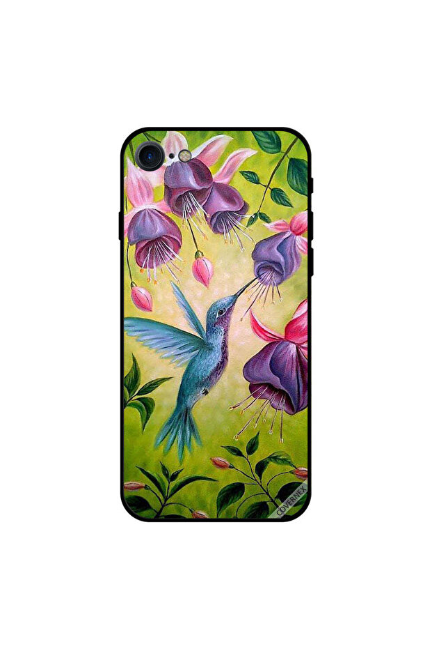 غطاء حماية لجهاز iPhone 8 بتصميم طائر لطيف ملمس الزهور