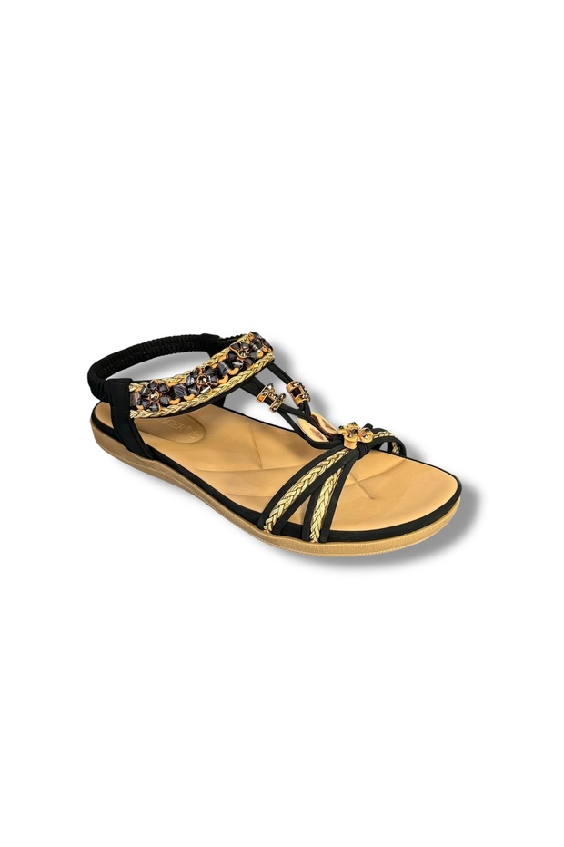 Voyager 9636 Women's Stone Patterned Genuine Suede Leather Orthopedic Sole Comfortable and Stylish Sandals