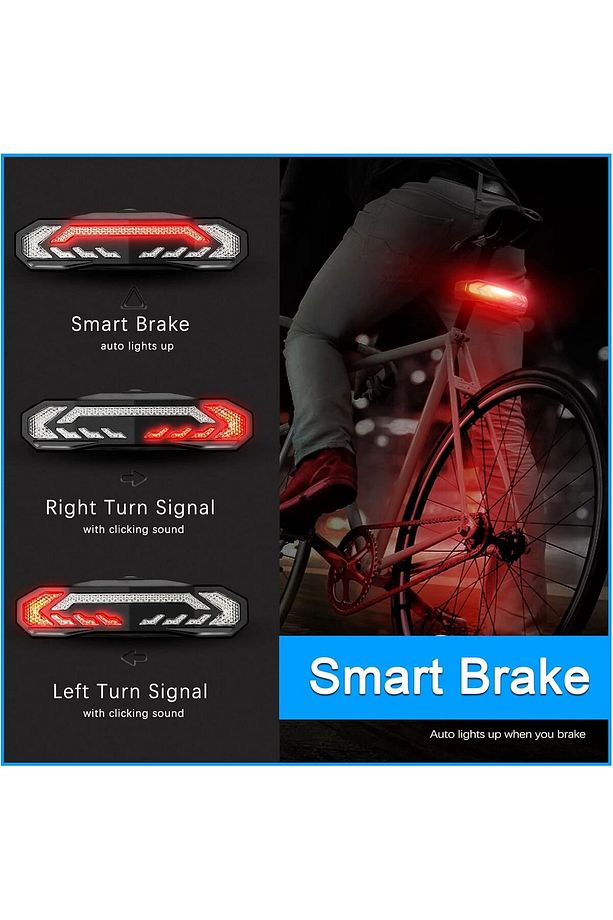 Bisiklet Sele Altı Arka Led Şarj Edilebilir Dönüş Sinyali Stop Işığı Uzaktan Kumandalı Alarm Korna - 4