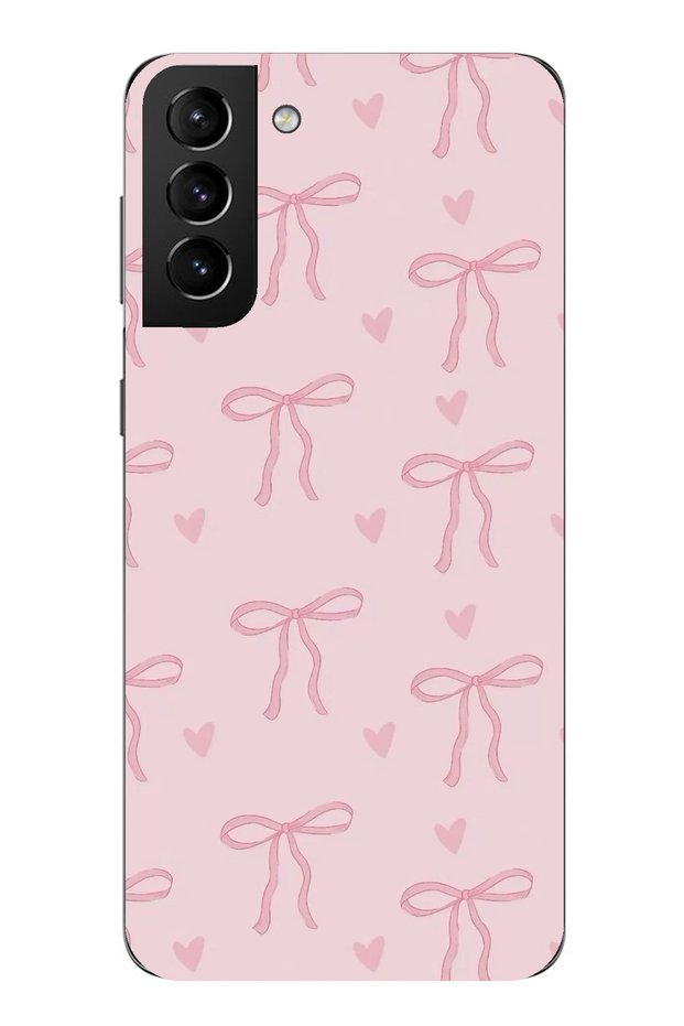 Samsung Galaxy S21 Plus Compatible Pink Heart Bows Transparent Silicone Case