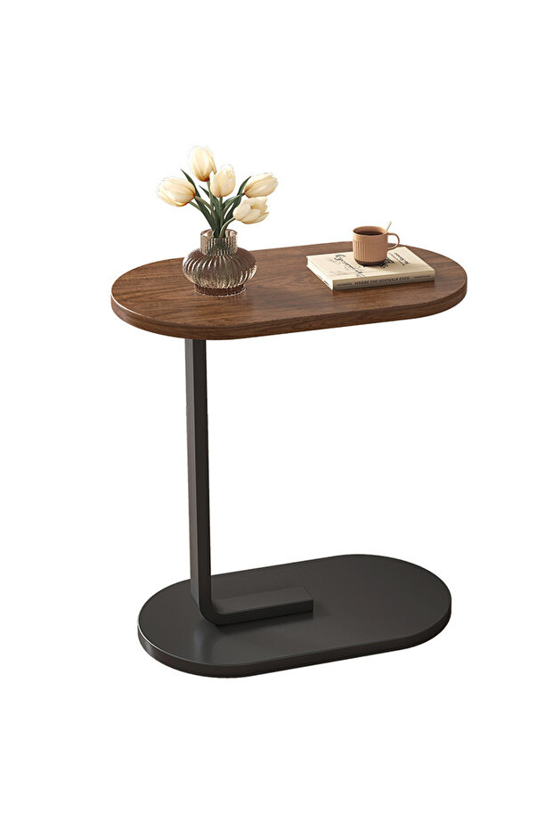 Modern C-Shaped Rectangle Wooden Side Table with Simple Light Design Iron Coffee Table for Living Ro