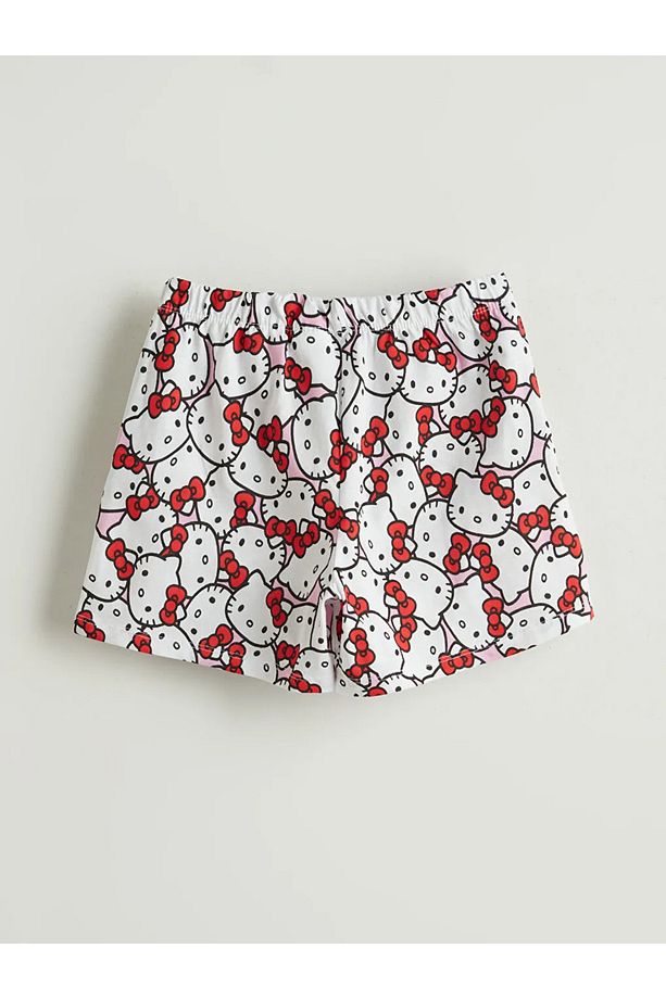 LCW Kids Pembe Bisiklet Yaka Hello Kitty Baskılı Kız Çocuk Şortlu Pijama Takımı - 5