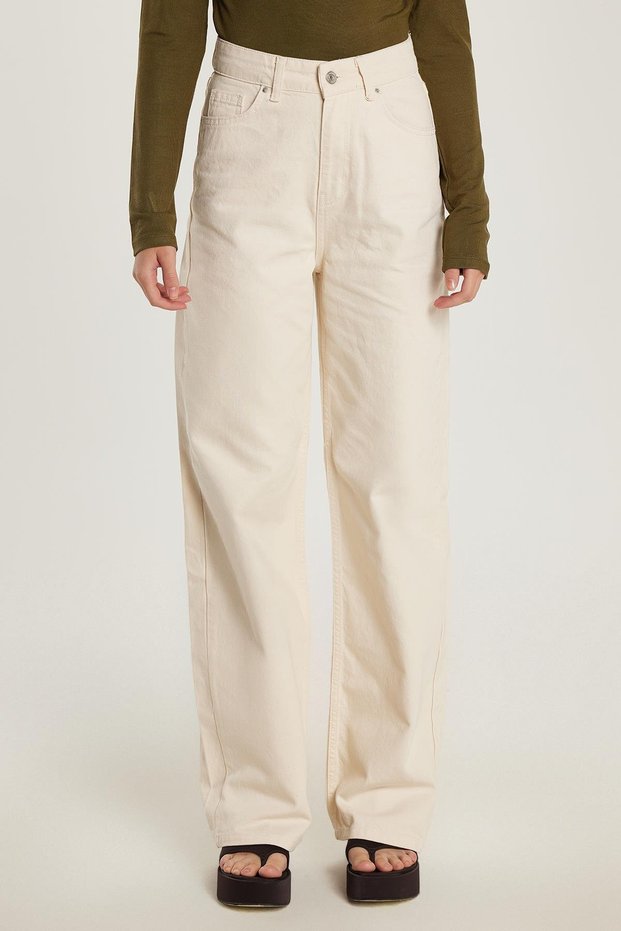Women's Regular Fit 100% Cotton Wide Leg Beige Jean Jeans