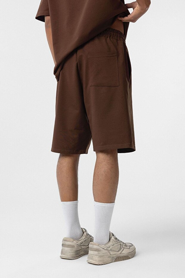 Basic Oversize Şort Takım Kahve - 8