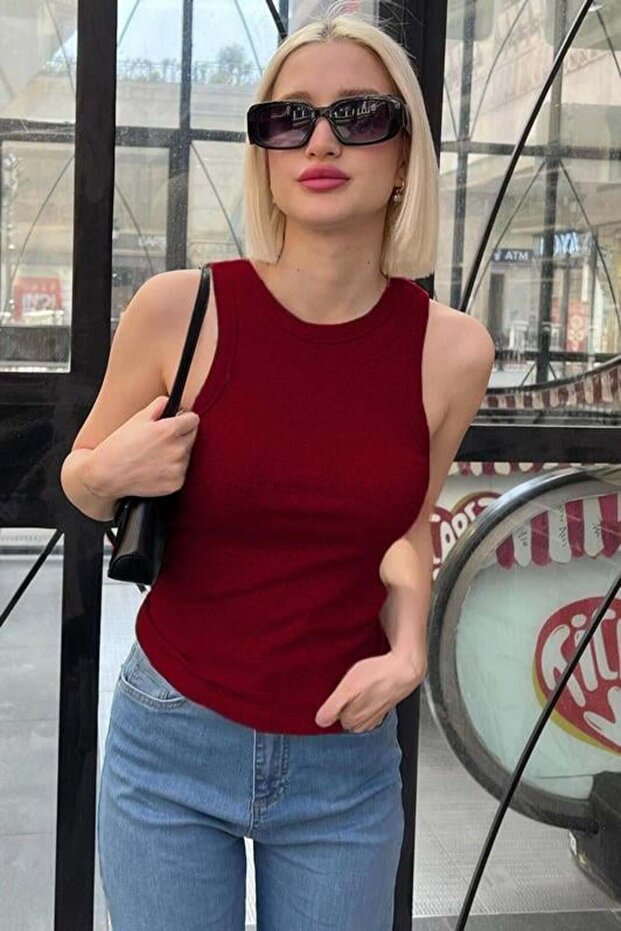 Bordo Kalın Askılı Regular Kesim Basic Atlet MG2059 - 4