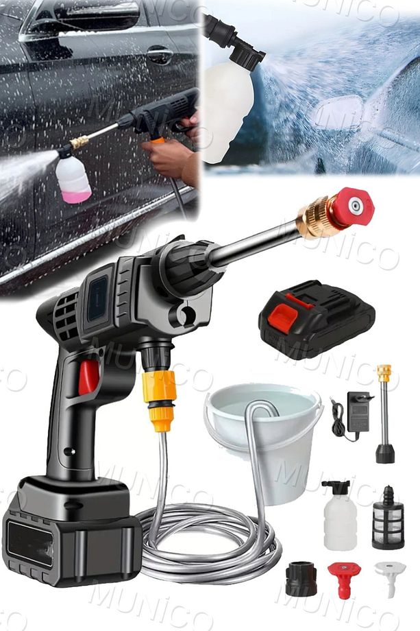 Halı Araba Motorsiklet Yıkama Tabancası Yüksek Basınçlı Şarj Edilebilir Araba Yıkama Püskürtme Cihaz - 8