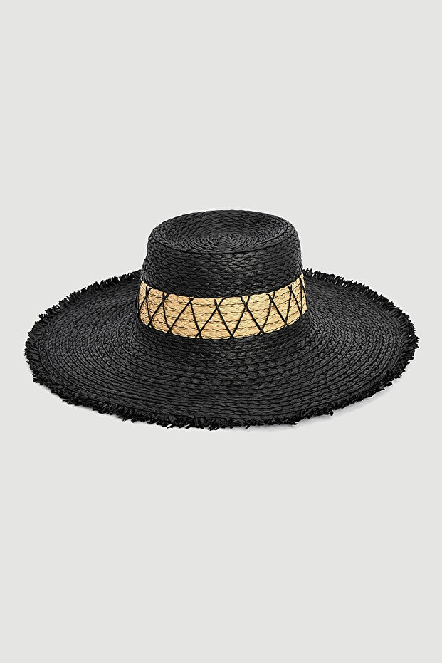 Women Black Straw Beach Hat Nbmht07