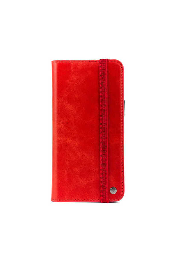 iPhone 13 Pro Max Compatible Mscs Genuine Leather Multi Wallet Case-Red - 1