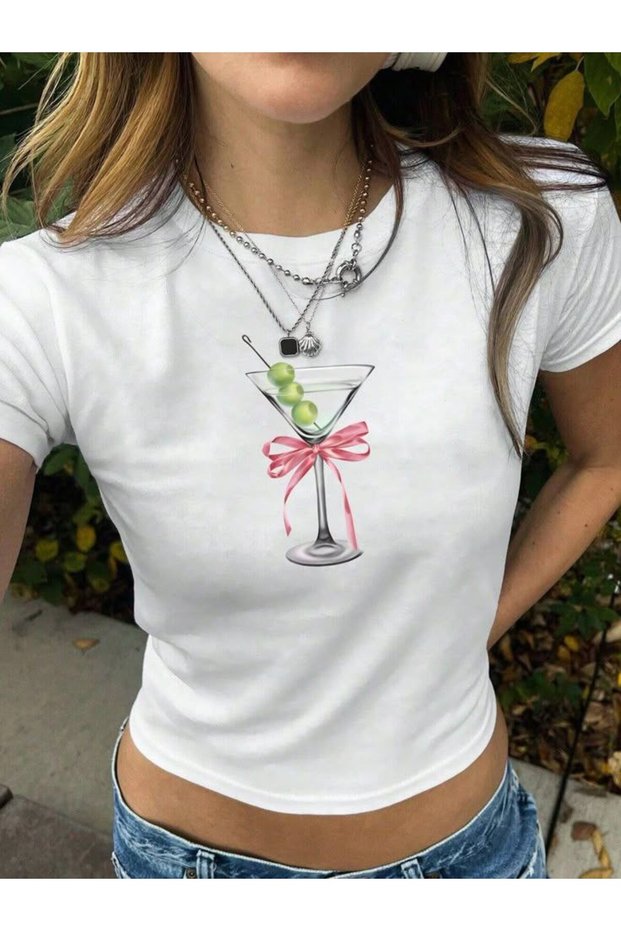 White Baby Tee Top Waist Boy Crop T-Shirt Lycra Dtf Printed