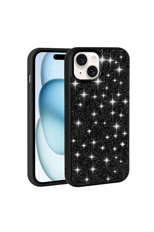 حافظة متوافقة مع هاتف iPhone 15 بتصميم حجر لامع مرصع بالألماس MSCS - وردي - 2