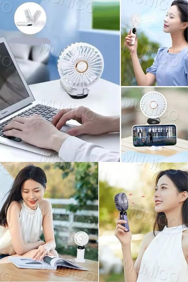 Mini El USB Fan Akıllı LED Dijital Ekran ile Taşınabilir Sessiz Katlanabilir Şarj Edilebilir Fan - 7
