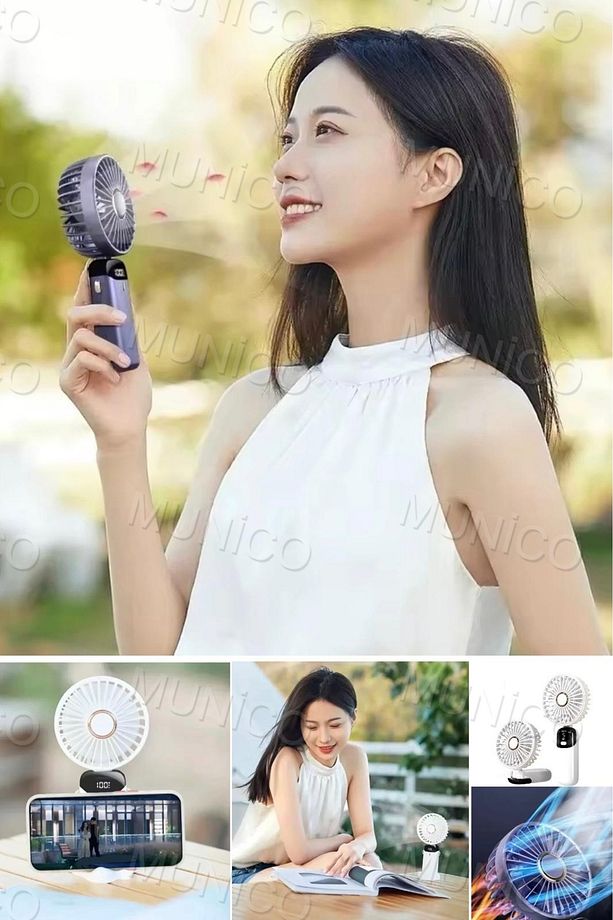 Mini El USB Fan Akıllı LED Dijital Ekran ile Taşınabilir Sessiz Katlanabilir Şarj Edilebilir Fan - 5