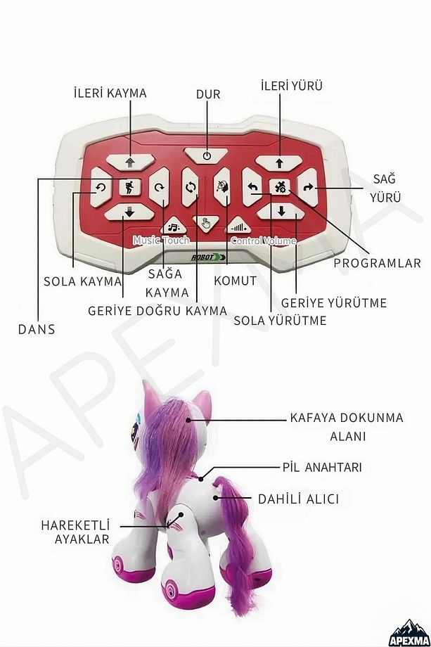 Oyuncak Uzaktan Kumandalı Sesli Işıklı Müzikli Pilli Dokunma Sensörlü İnteraktif Robot Unicorn At - 5