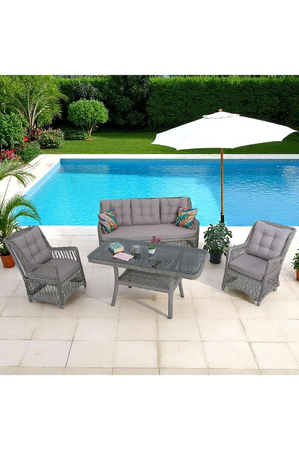 LaVida Bahçe Oturma Takımı | Rattan Bahçe Balkon Takımı | 3+1+1 ve Sehpa - 4