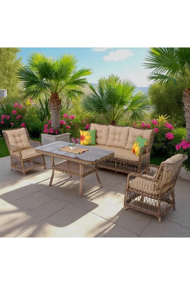 LaVida Bahçe Oturma Takımı | Rattan Bahçe Balkon Takımı | 3+1+1 ve Sehpa - 4
