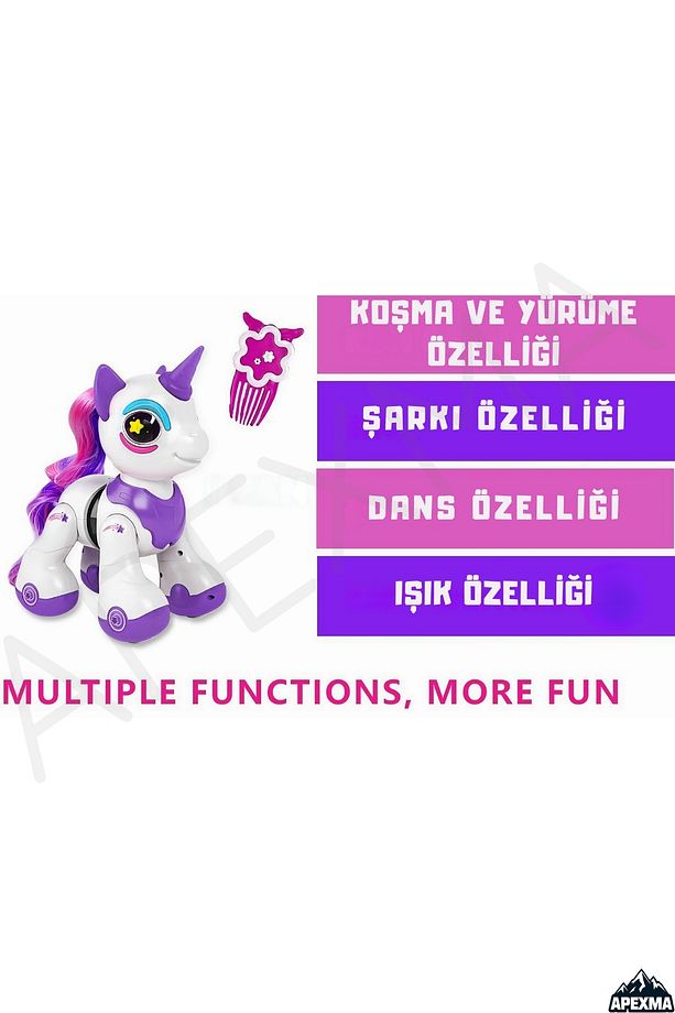 Oyuncak Uzaktan Kumandalı Sesli Işıklı Müzikli Pilli Dokunma Sensörlü İnteraktif Robot Unicorn At - 4
