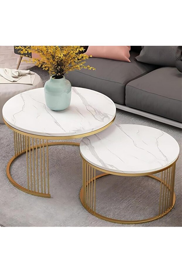 2-piece marble and metal coffee table set