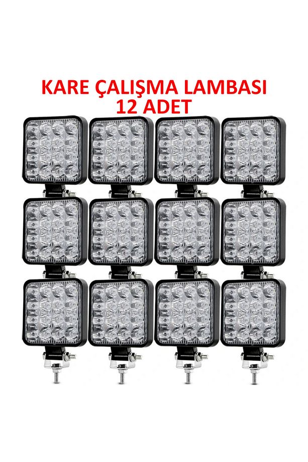 12 Adet 16 Ledli Off Road Sis Farı Çalışma Lambası 12 Volt 8.5 X 8.5 - 1