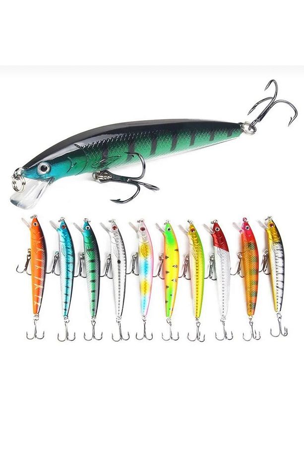 10 Adet 10cm 9gr Minnow Olta Yem Seti Rapala 1m Derinlik 10 Farklı Renk Karbon Çelik - 1