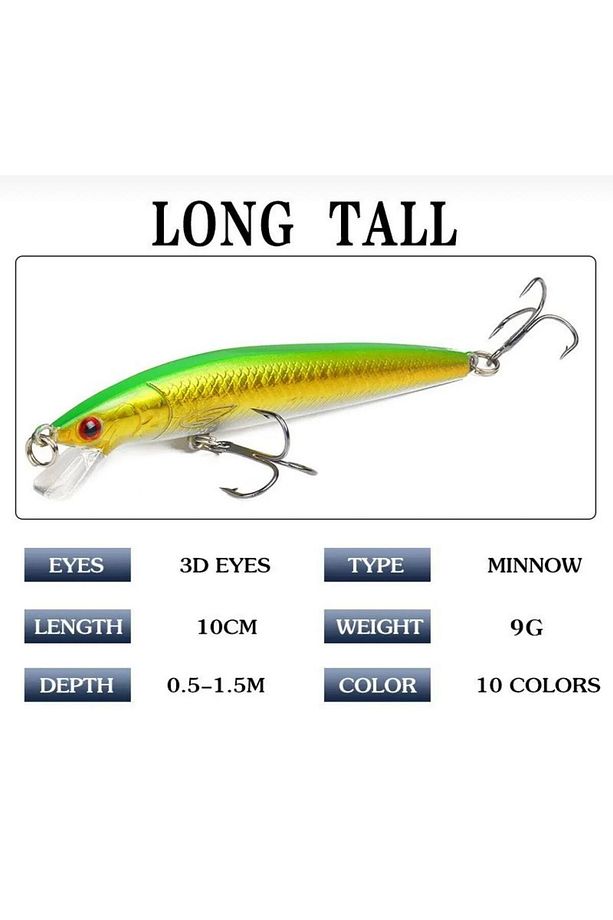 10 Adet 10cm 9gr Minnow Olta Yem Seti Rapala 1m Derinlik 10 Farklı Renk Karbon Çelik - 5