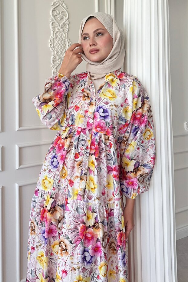 Begonya Çiçeği Pembe Mango Elbise - 4