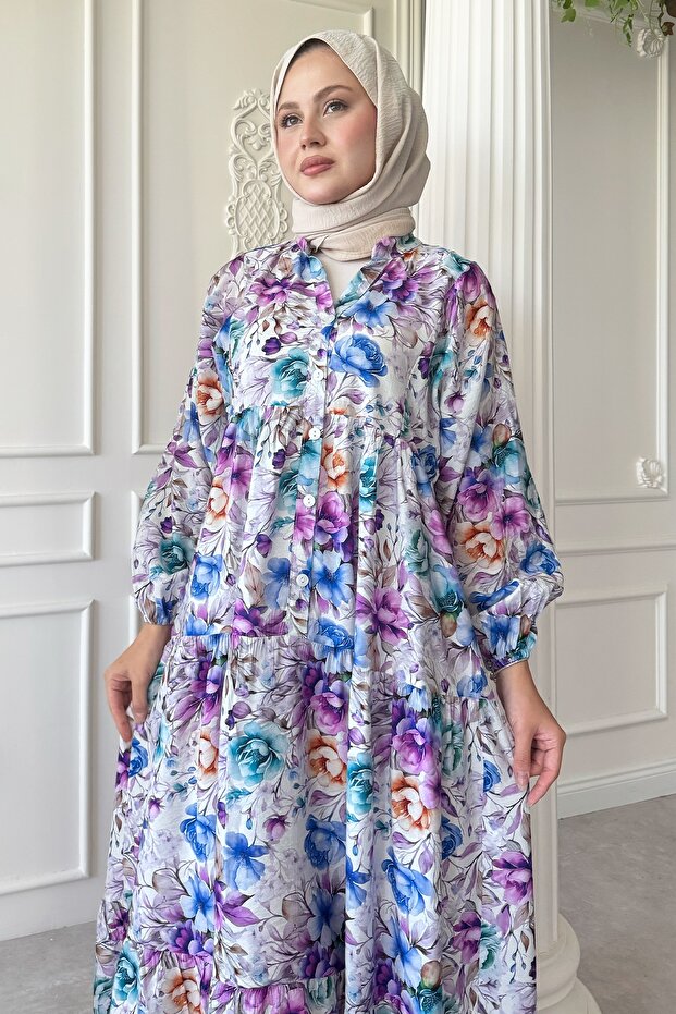 Begonya Çiçeği Lila Mango Elbise - 4