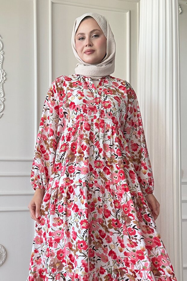 Menekşe Çiçeği Pembe Mango Elbise - 5