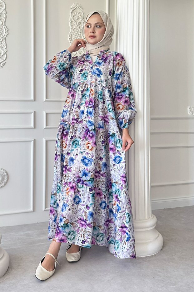 Begonya Çiçeği Lila Mango Elbise - 1