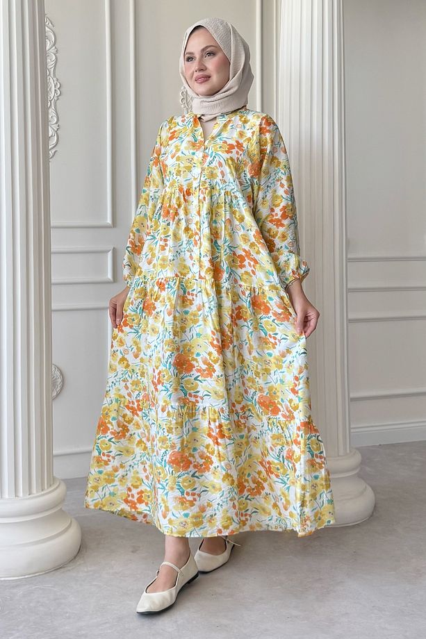 Menekşe Çiçeği Sarı Mango Elbise - 6