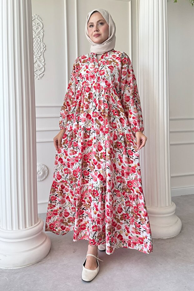 Menekşe Çiçeği Pembe Mango Elbise - 1