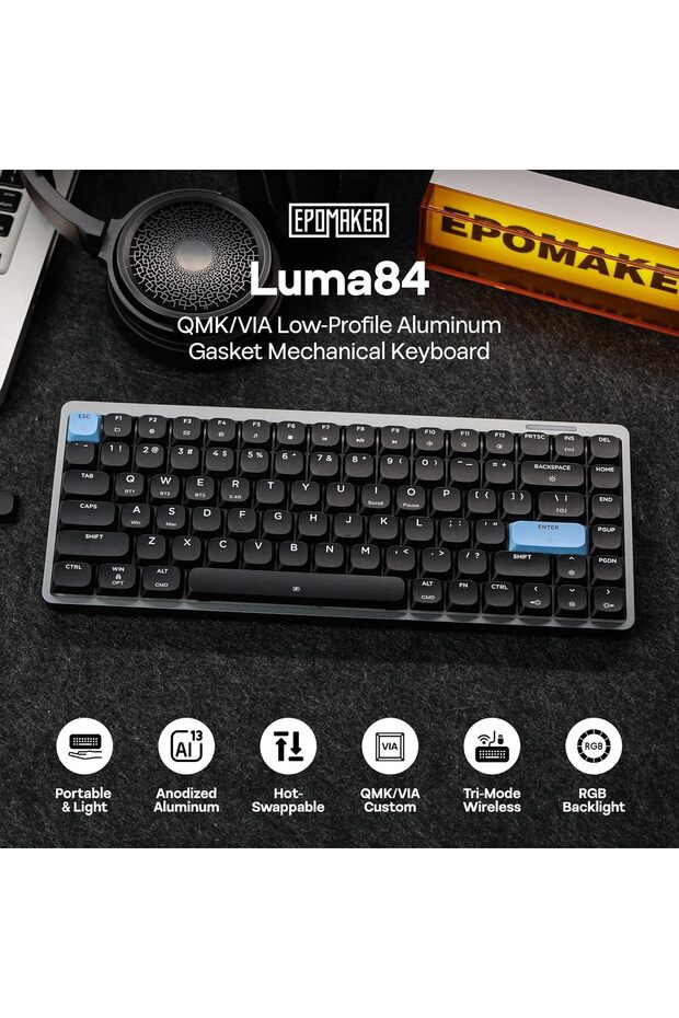 Luma84 Low Profile Aluminum Mechanical Keyboard, QMK/VIA Programmable, Tri-Mode Wireless, W - 3