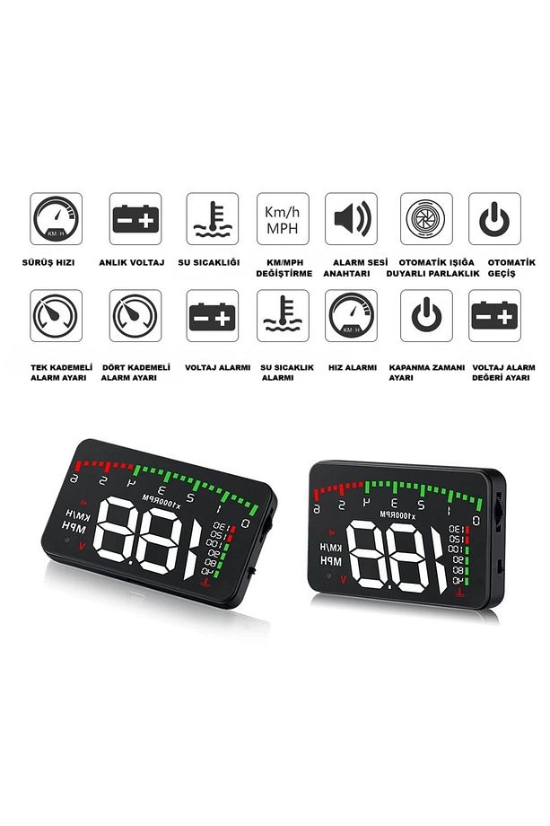 HUD HIZ,SICAKLIK GÖSTERGELİ HEAD UP DİSPLAY OBD 2 GİRİŞİ OLAN TÜM ARAÇLARA UYUMLU - 4