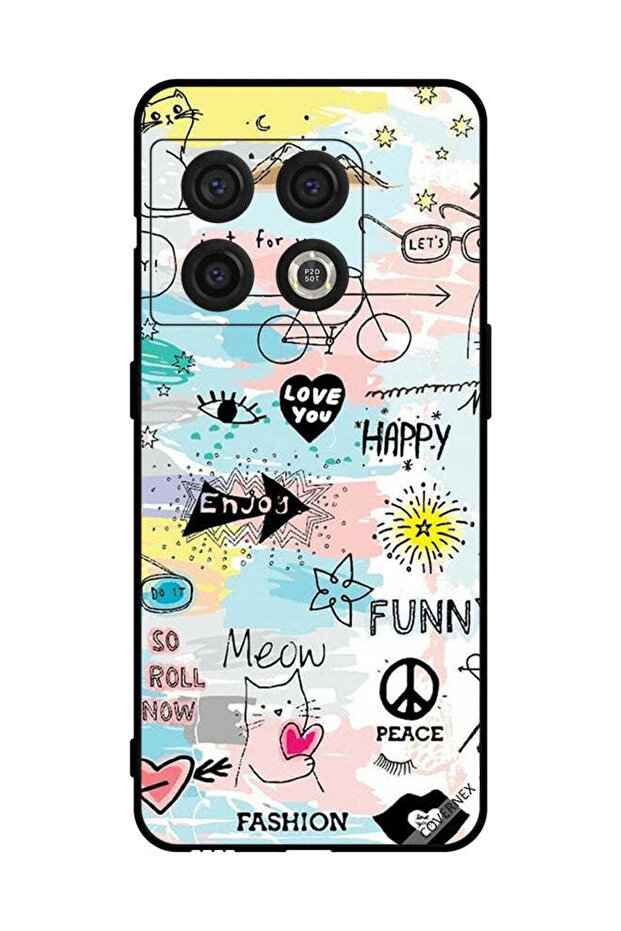 غطاء حماية لهاتف OnePlus 10 Pro Doodle Meow Enjoy