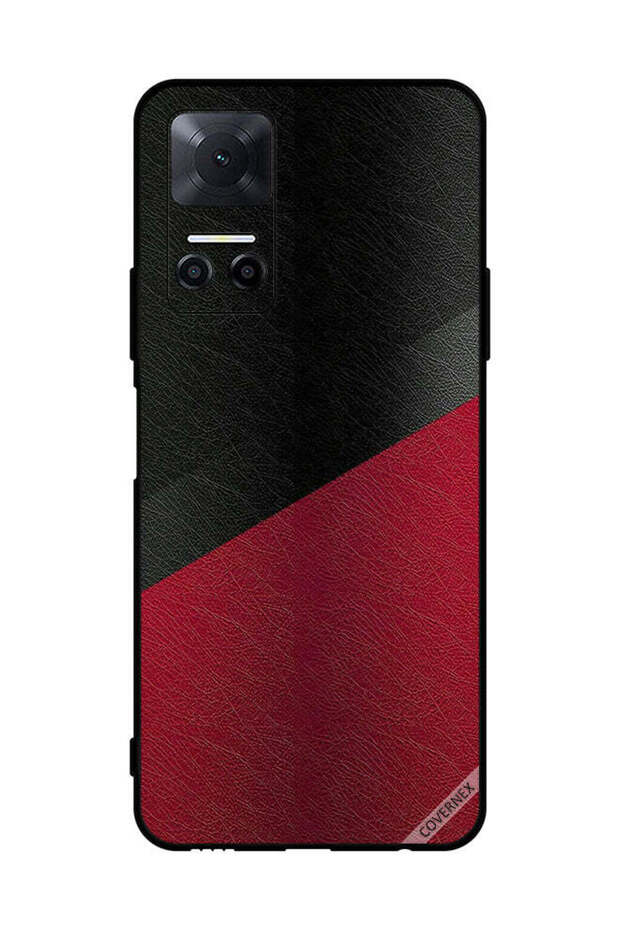 غطاء حماية لهاتف Honor Play6T بنمط جلدي أسود وأحمر
