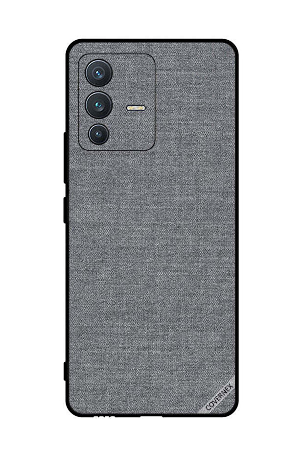 غطاء حماية لهاتف فيفو S12 بنمط قماش رمادي