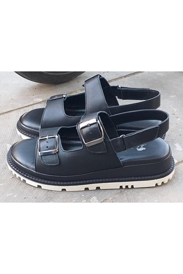25470010Y Women's Genuine Leather Adjustable Double Strap Anatomical Comfort Sole Daily Sandals