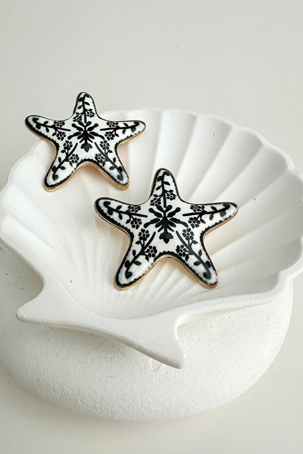 أقراط نجم البحر منقوشة بالزهور (5 سم) - 2