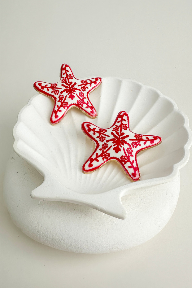 أقراط نجم البحر منقوشة بالزهور (5 سم) - 3