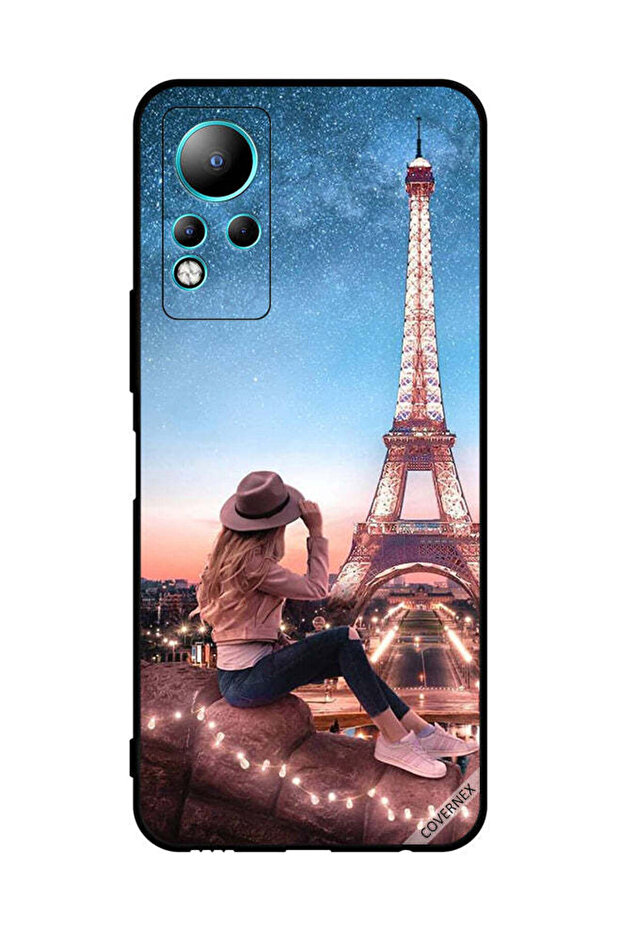 غطاء حماية لهاتف Infinix Note 11 بتصميم فتاة القبعة وبرج إيفل