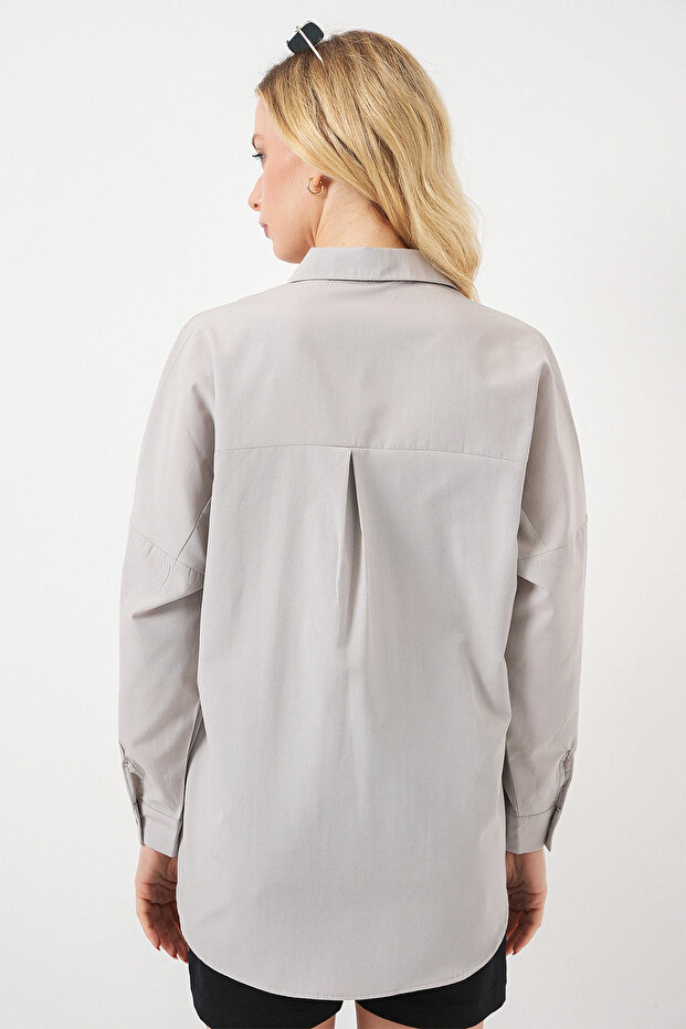 3900 Oversize Uzun Basic Gömlek - A.Gri - 6