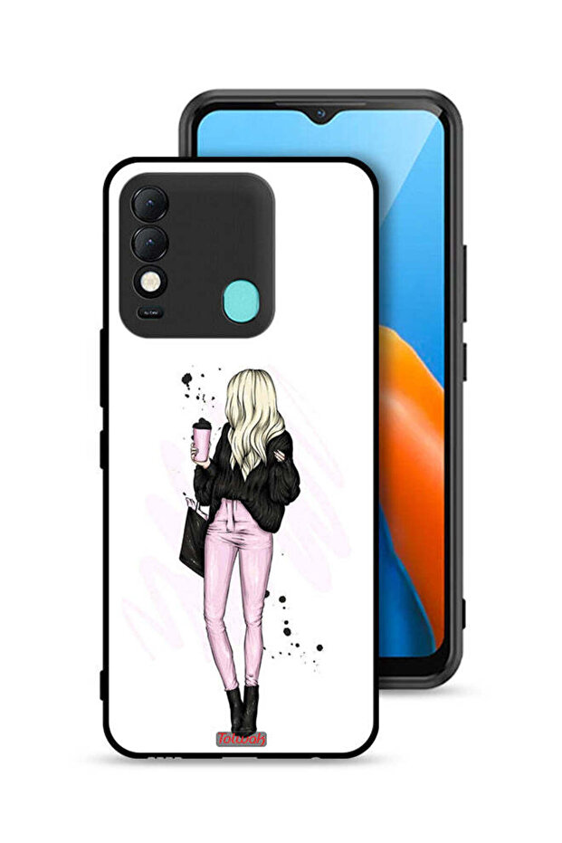 Tecno Spark 8 Protective Case Cover Girl Holding Coffee Cup Art