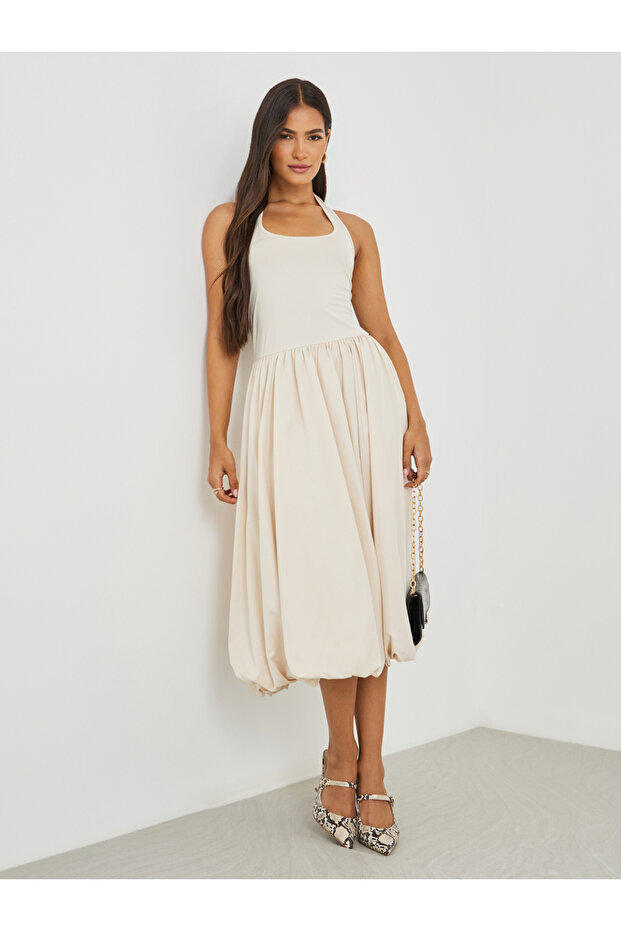 Solid Sleeveless A-Line Midi Dress