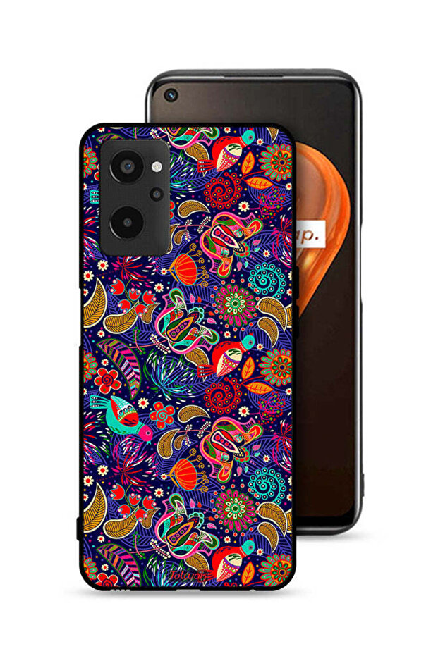 غطاء حماية لهاتف Realme 9i 4G بنقشة أوراق طيور وزهور ملونة