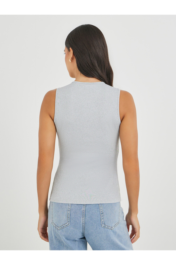 بلوزة محبوكة مضلعة بأزرار - 4