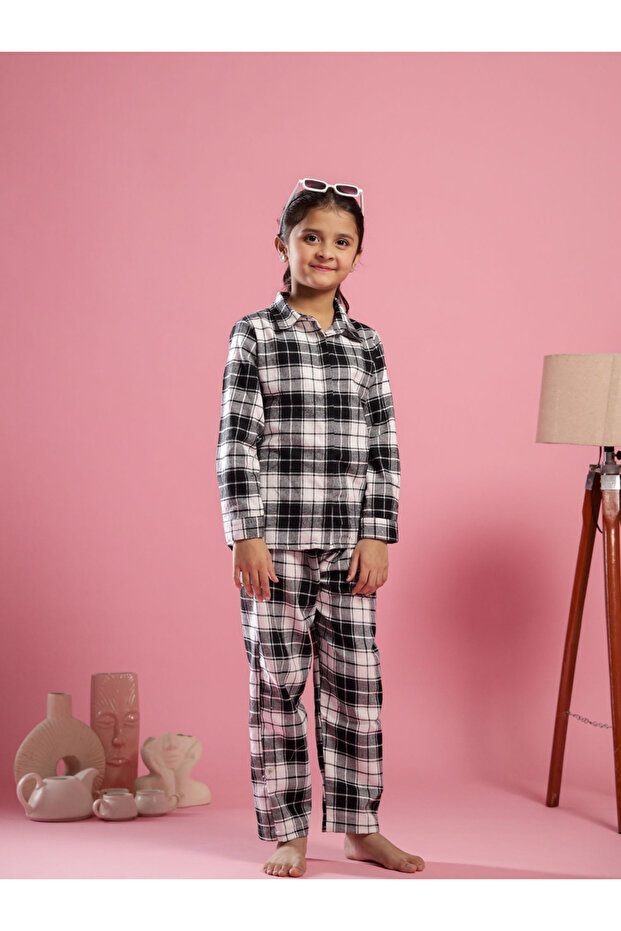 Checked Pure Cotton Shirt and Pyjama Set