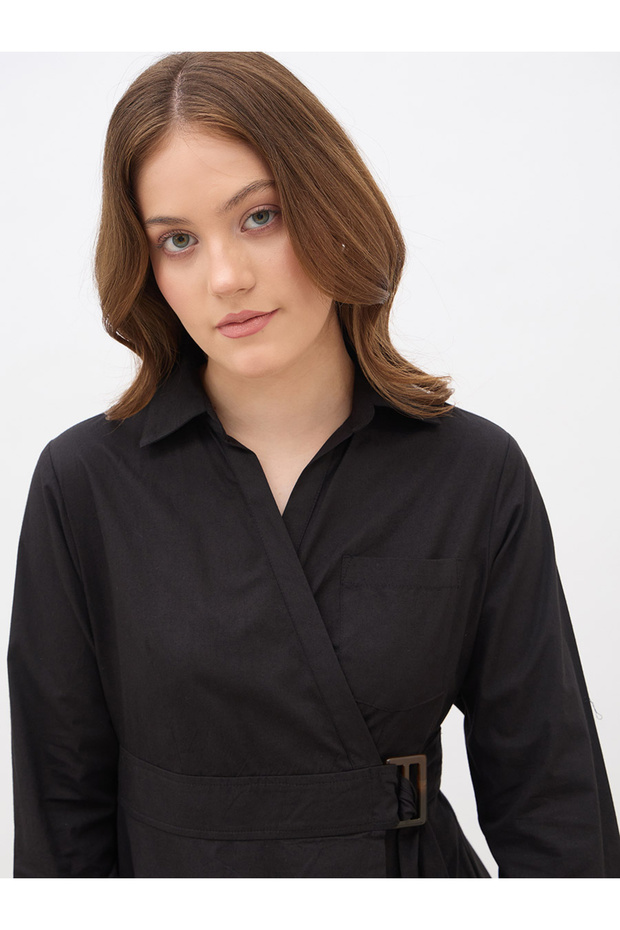 فستان ميدي ملفوف بياقة سادة - 4