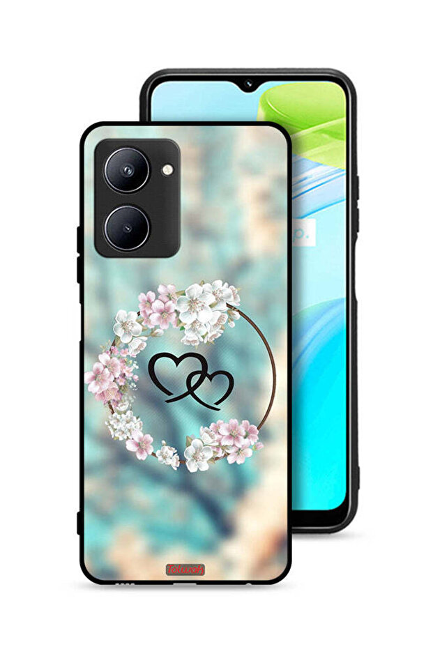 غطاء حماية لهاتف Realme C33 بتصميم قلوب في فن الخاتم